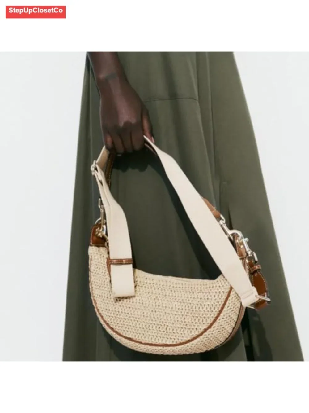 Straw Crossbody Bag for Women Crescent Woven Hobo Purse Adjustable Strap Summer